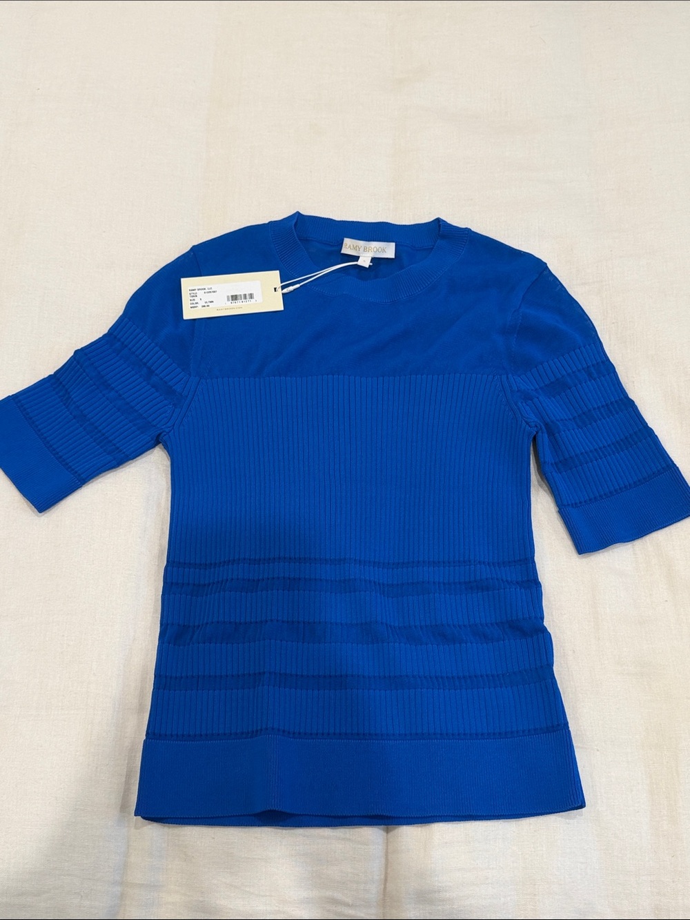 Ramy Brook Royal Blue Ribbed Short-Sleeve Knit Top